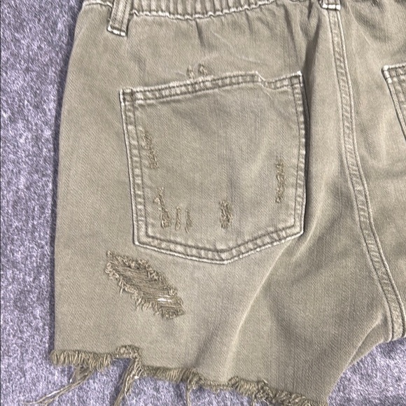 Aerie Green Jean Shorts with Distressed Frayed Hem - Picture 6 of 7
